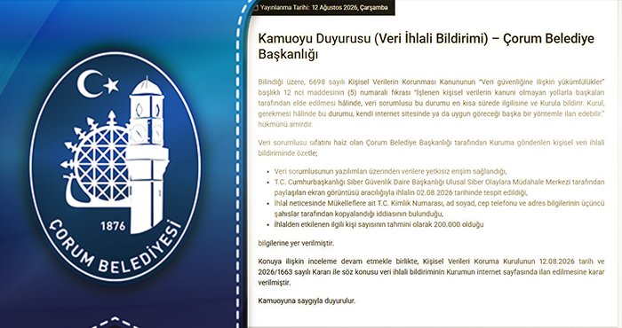 Çorum Belediyesi'nde Büyük Veri Hırsızlığı!